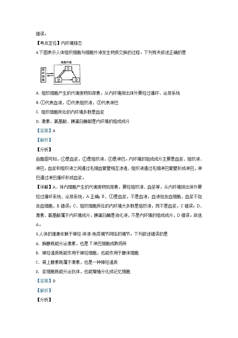 2019-2020学年内蒙古集宁一中（西校区）高二上学期期末考试生物试题 解析版03