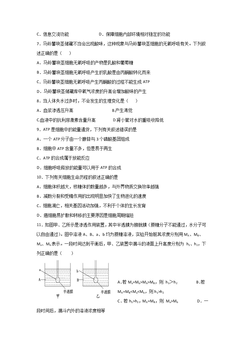 2019-2020学年新疆昌吉市教育共同体高二上学期期末考试生物试题 word版02