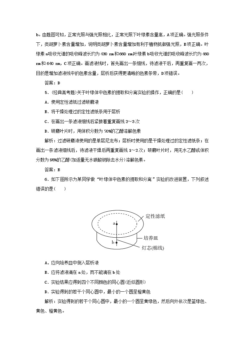 2021高考生物一轮复习课时作业12绿叶中色素的提取和分离含解析第3页