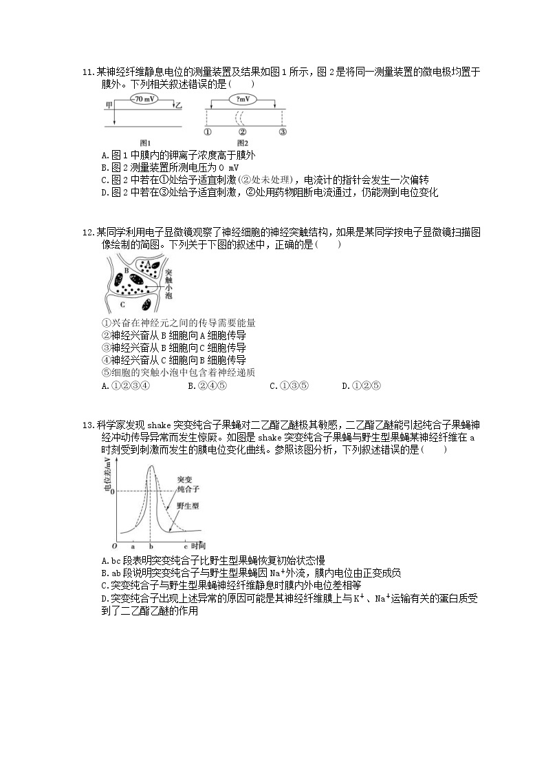 2020年苏教版高中生物必修三 课时作业《人体神经调节的结构基础和调节过程》(含答案解析) 练习03