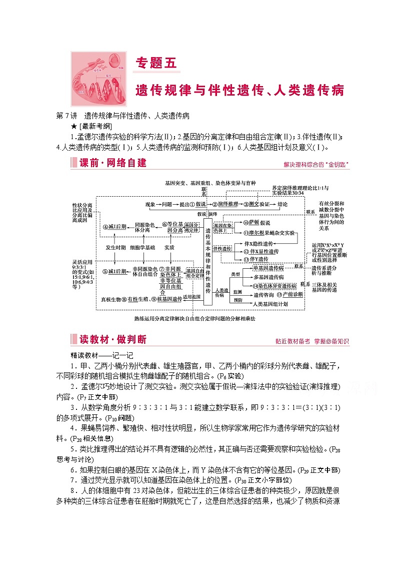 2020届高考生物二轮教师用书:第7讲 遗传规律与伴性遗传、人类遗传病01
