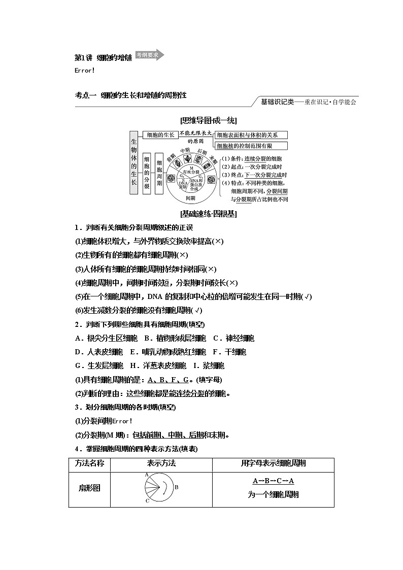 2020版高考一轮复习生物江苏专版讲义:必修1 第四单元 第1讲 细胞的增殖01