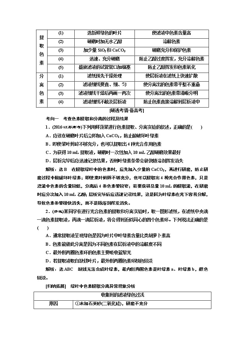 2020版高考一轮复习生物江苏专版讲义:必修1 第三单元 第3讲 能量之源--光与光合作用02