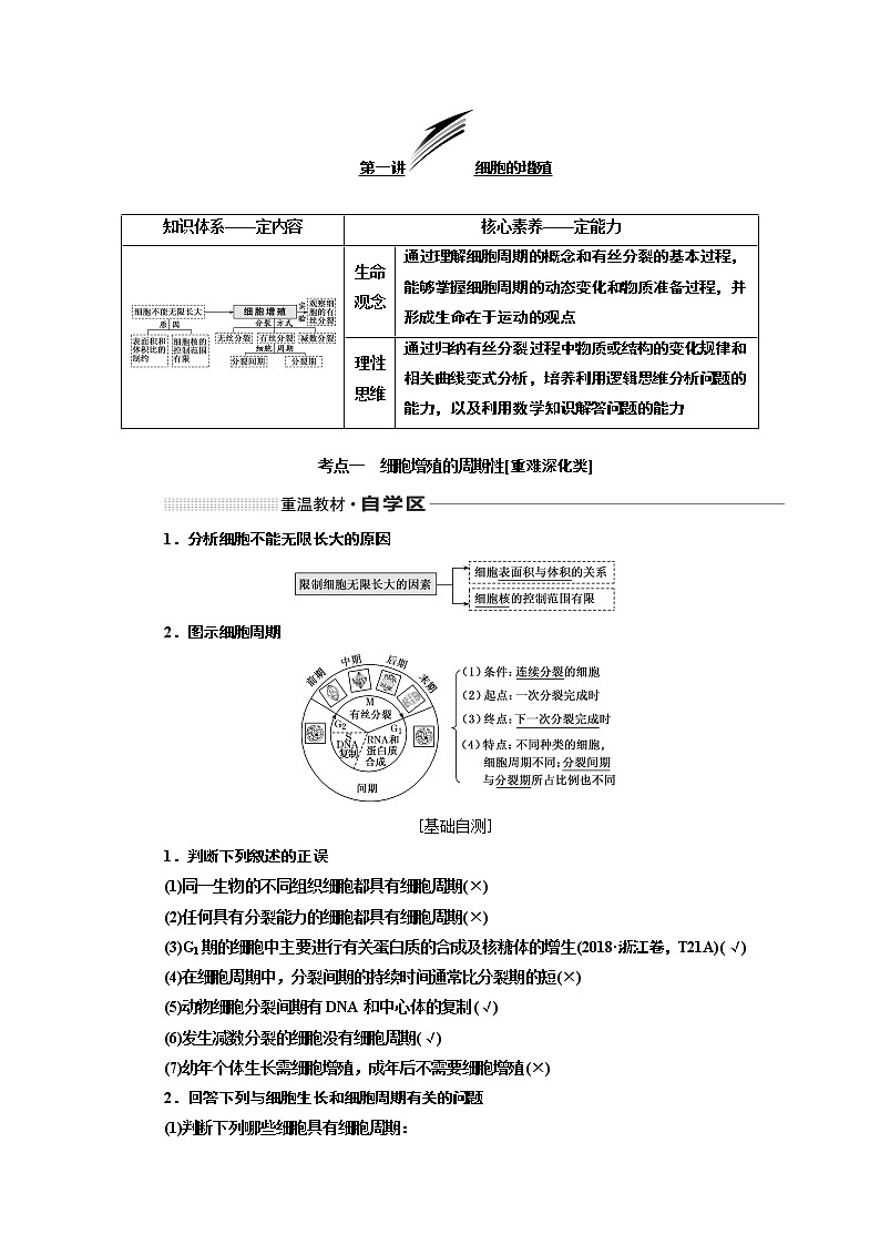 2020版高考一轮复习生物新课改省份专用讲义:第四单元 第一讲 细胞的增殖01