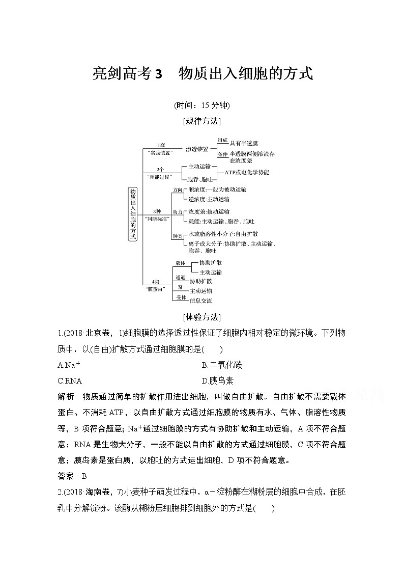 2021高考生物北师大版一轮教师用书:第二单元亮剑高考3物质出入细胞的方式第1页