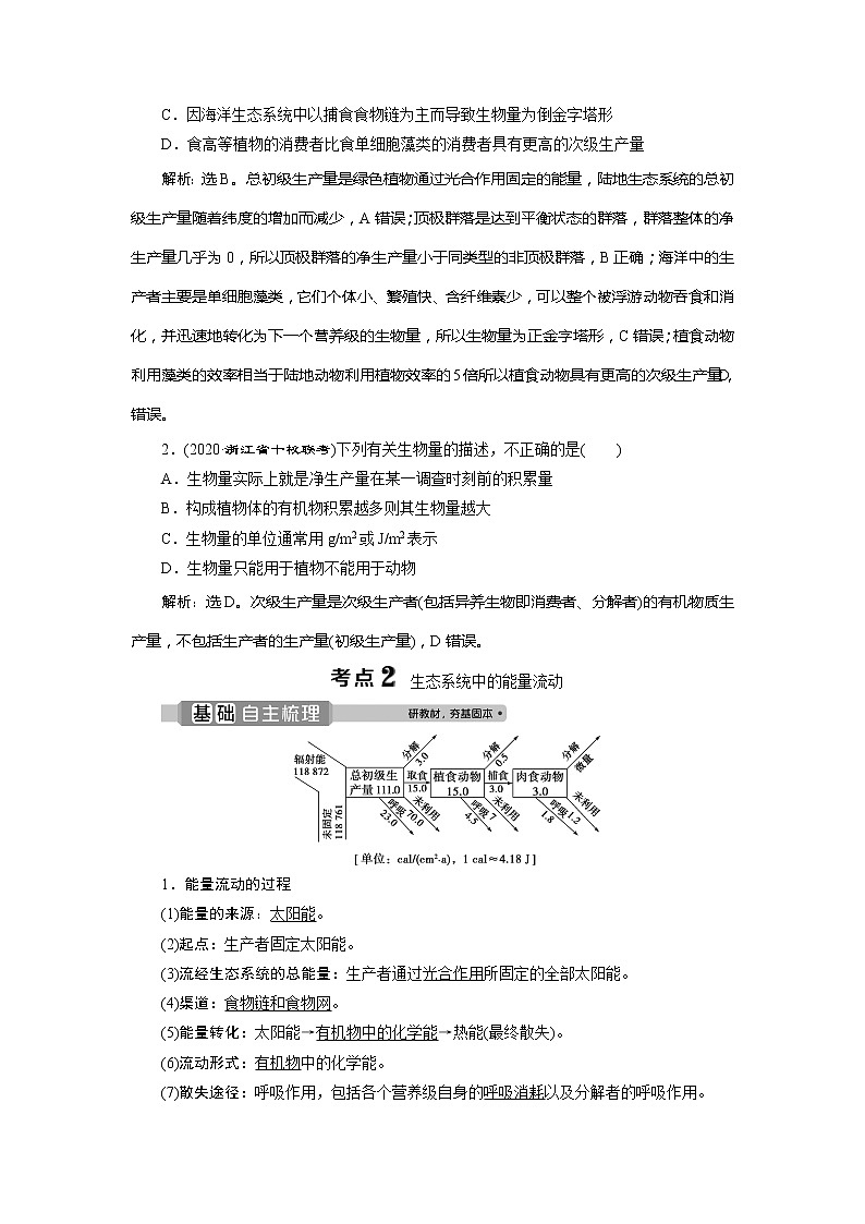 2021版浙江新高考选考生物一轮复习教师用书:第28讲 生态系统中的生产量和生物量 能量流动和物质循环03