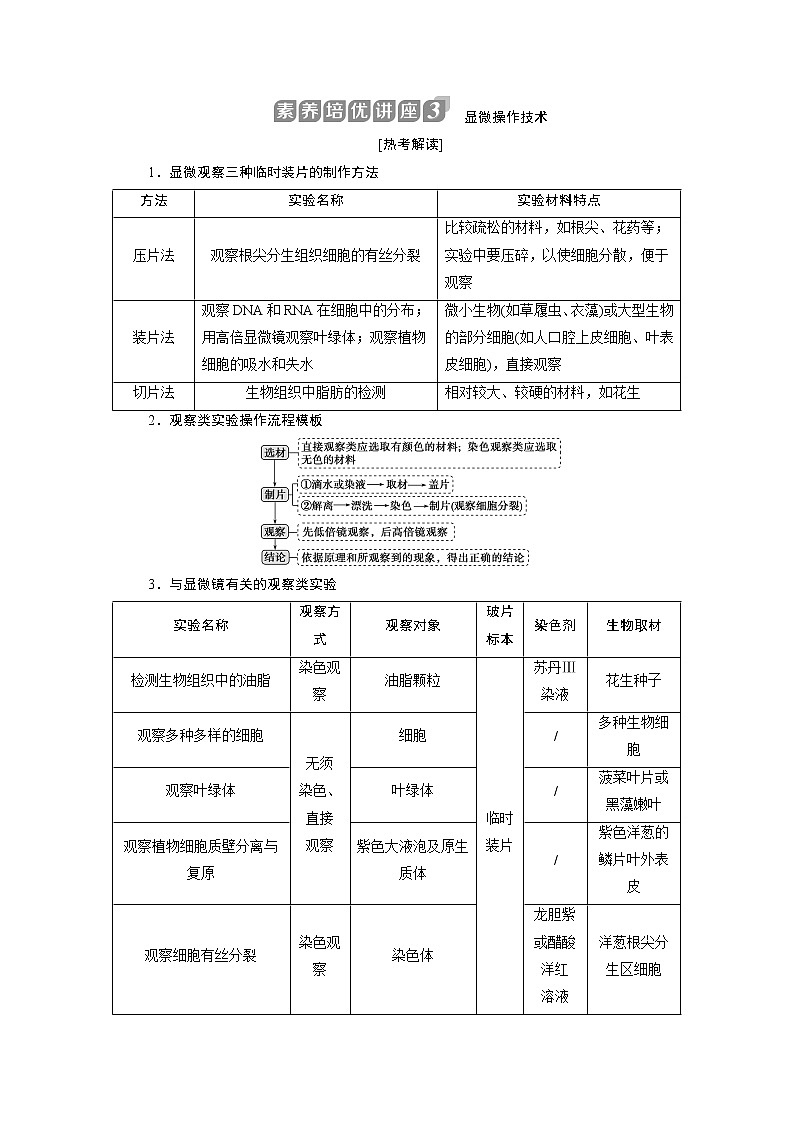 2021版浙江新高考选考生物一轮复习教师用书:素养培优讲座3 显微操作技术第1页