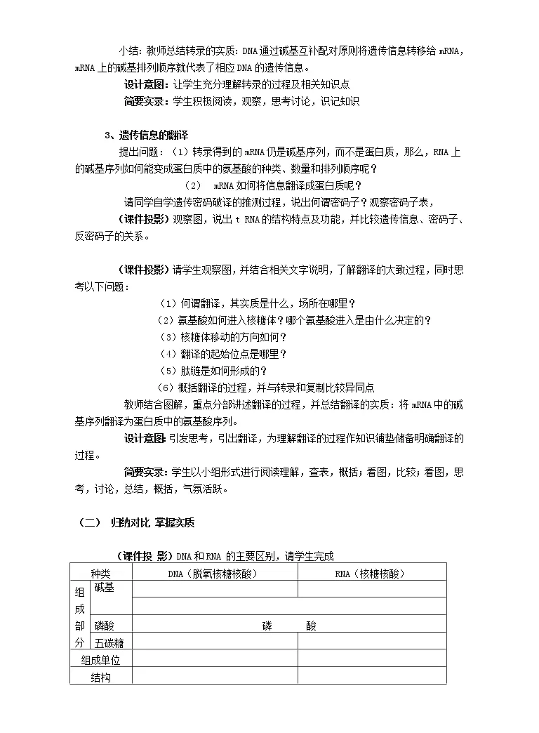 高中生物第四章基因的表达第1节基因指导蛋白质的合成教学设计 教习网 教案下载