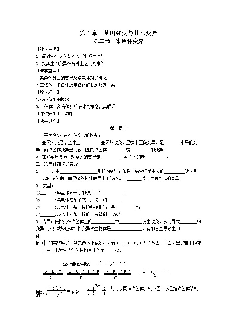 人教高中生物必修2教案:第五章第二节 染色体变异201