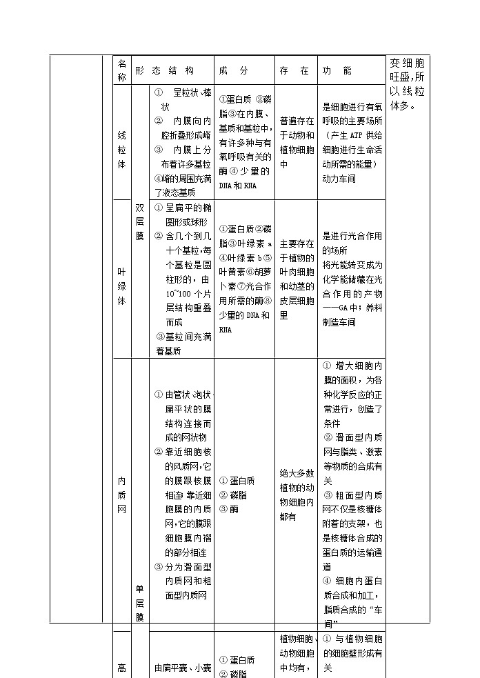 人教高中生物必修1教案: 3.2 细胞器——系统内的分工合作 203