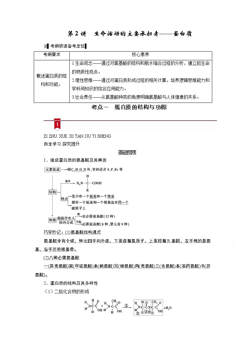 2021新高考生物人教版一轮学案:必修部分模块1第1单元第2讲 生命活动的主要承担者——蛋白质01