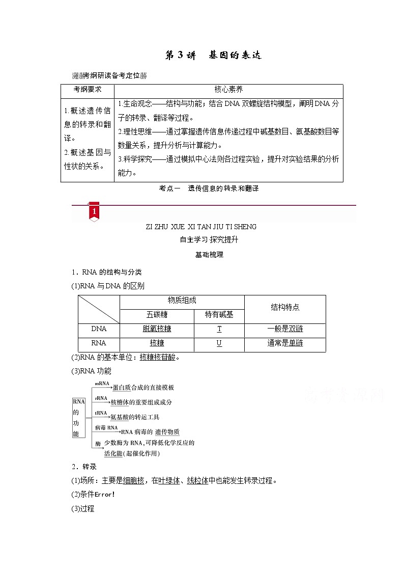 2021新高考生物人教版一輪學(xué)案：必修部分模塊2第2單元第3講　基因的表達(dá)第1頁