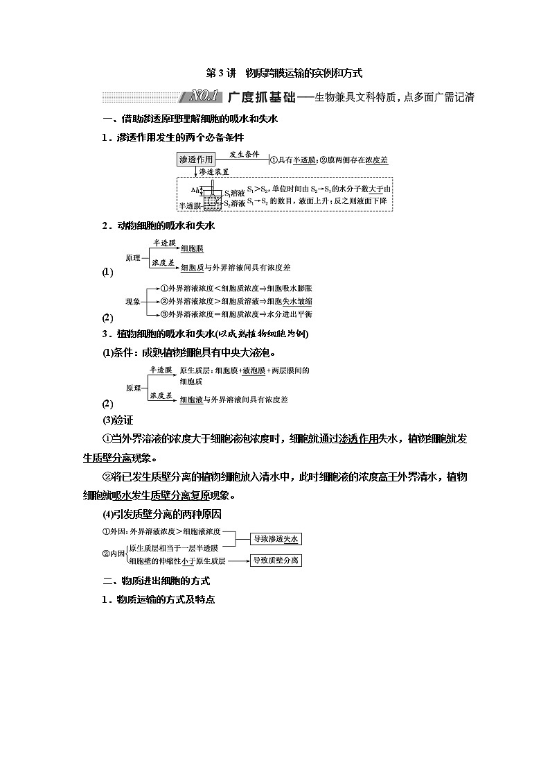 2020版高考生物新创新一轮复习通用版讲义:必修①第二单元第3讲物质跨膜运输的实例和方式01