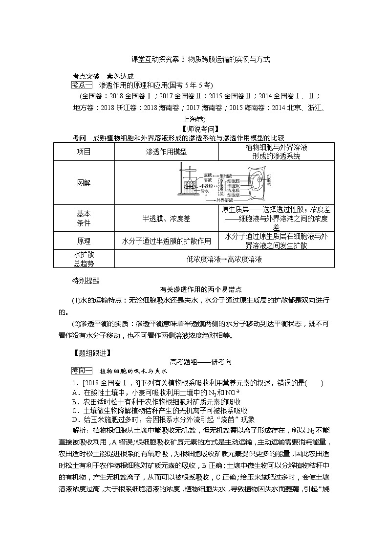 2020版《全程复习方略》高考生物一轮复习课堂互动探究案3物质跨膜运输的实例与方式 学案01