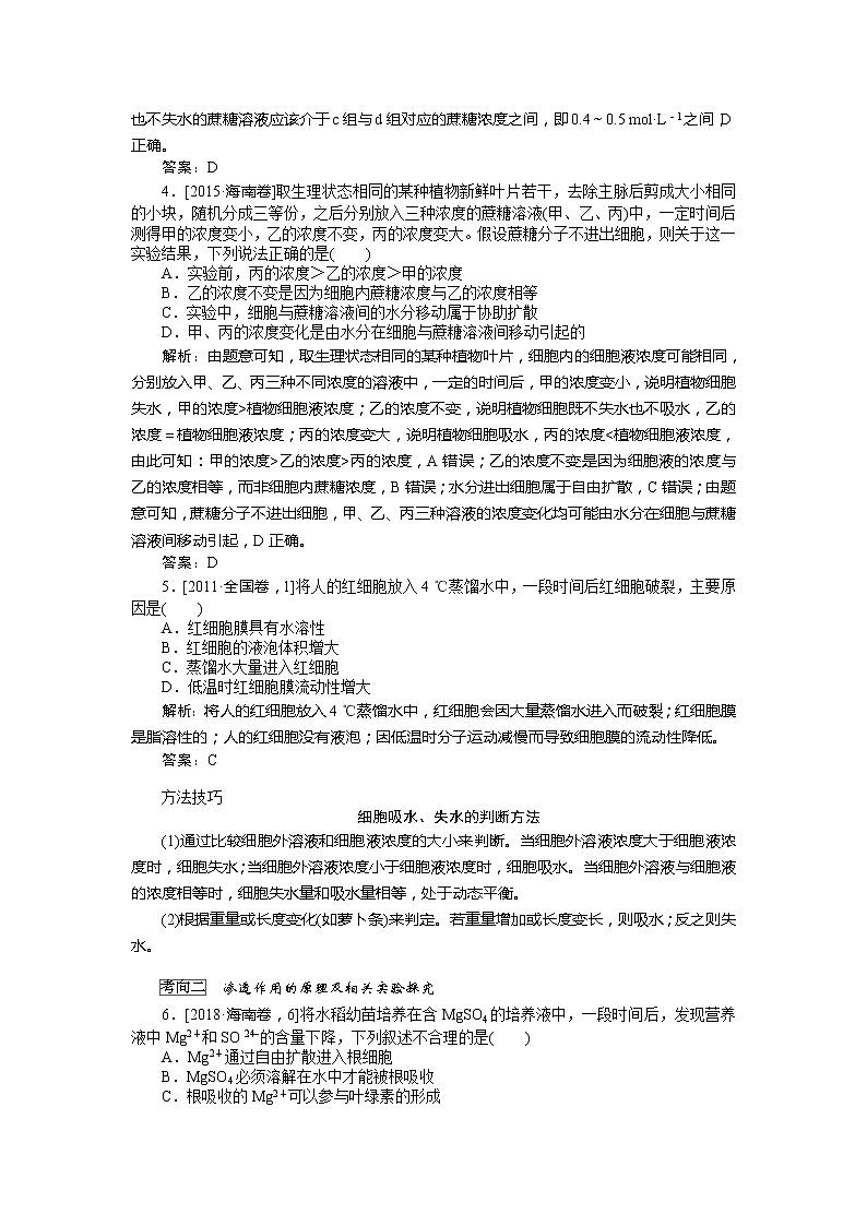 2020版《全程复习方略》高考生物一轮复习课堂互动探究案3物质跨膜运输的实例与方式 学案03