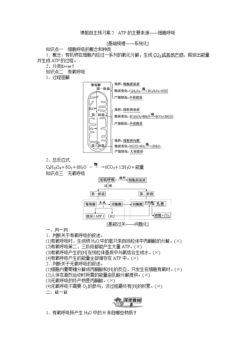 2020版《全程复习方略》高考生物一轮复习课前自主预习案2ATP的主要来源——细胞呼吸01