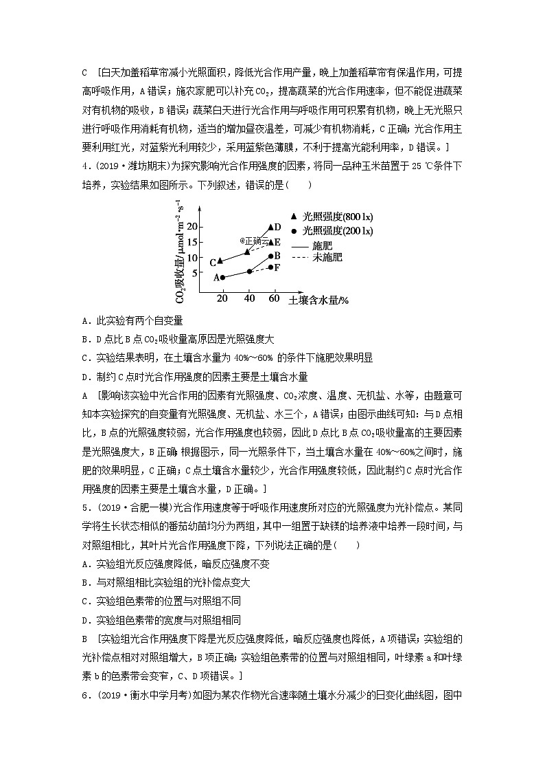 2021届高考生物新人教版一轮复习课后集训:11光合作用(Ⅱ)第2页