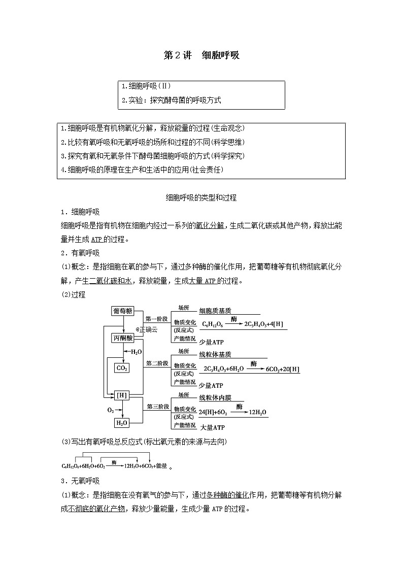 2021届高考生物新人教版一轮复习学案:第3单元细胞的能量供应和利用第2讲细胞呼吸01