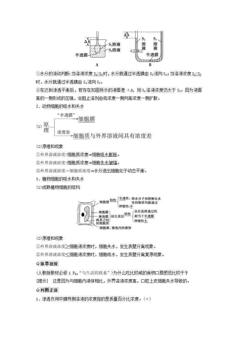 2021届高考生物苏教版一轮复习学案：第2单元细胞的结构和功能第4讲物质的跨膜运输02