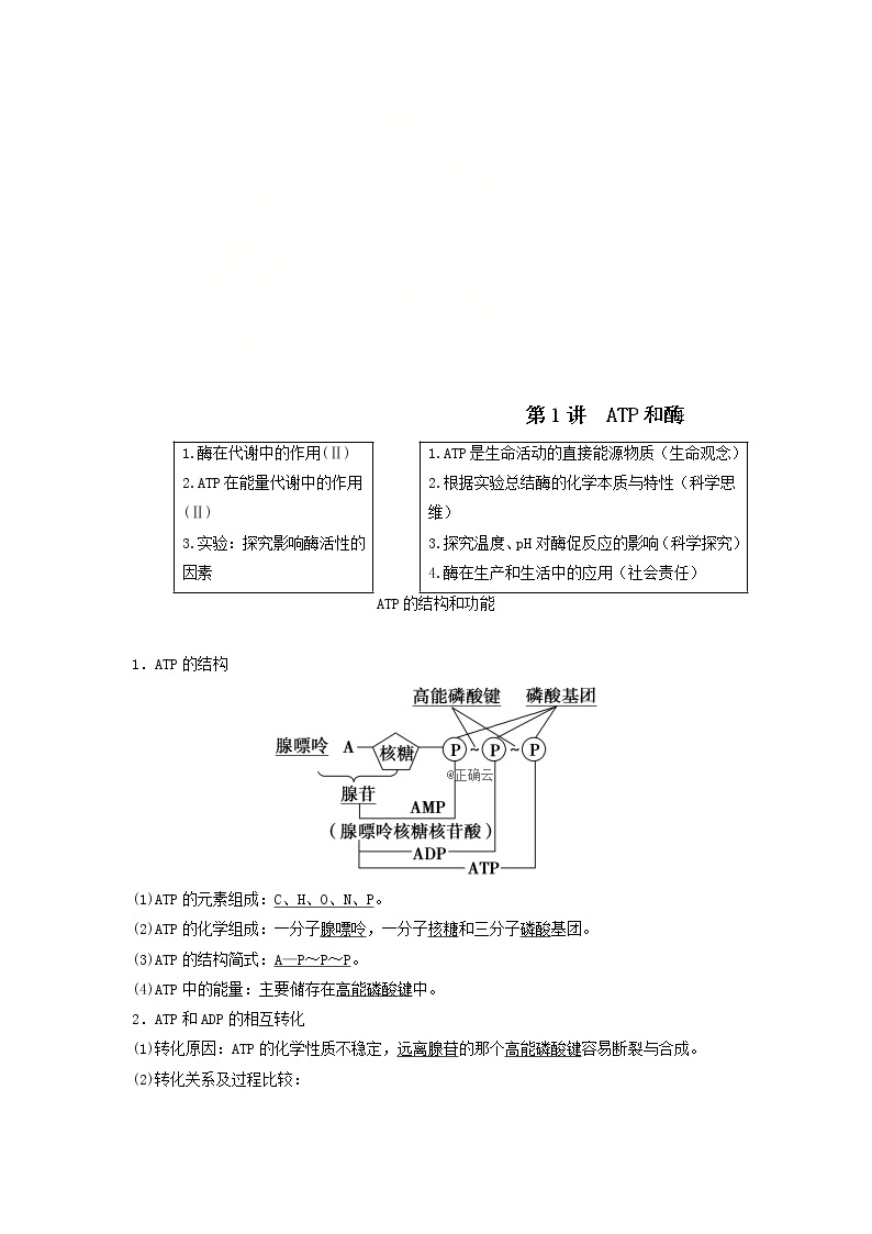 2021届高考生物苏教版一轮复习学案：第3单元细胞的能量供应和利用第1讲ATP和酶01