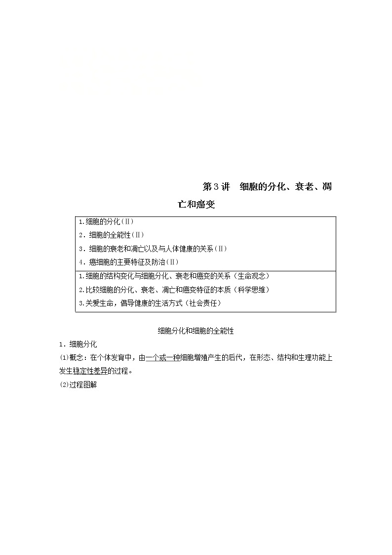 2021届高考生物苏教版一轮复习学案：第4单元细胞的生命历程第3讲细胞的分化、衰老、凋亡和癌变01