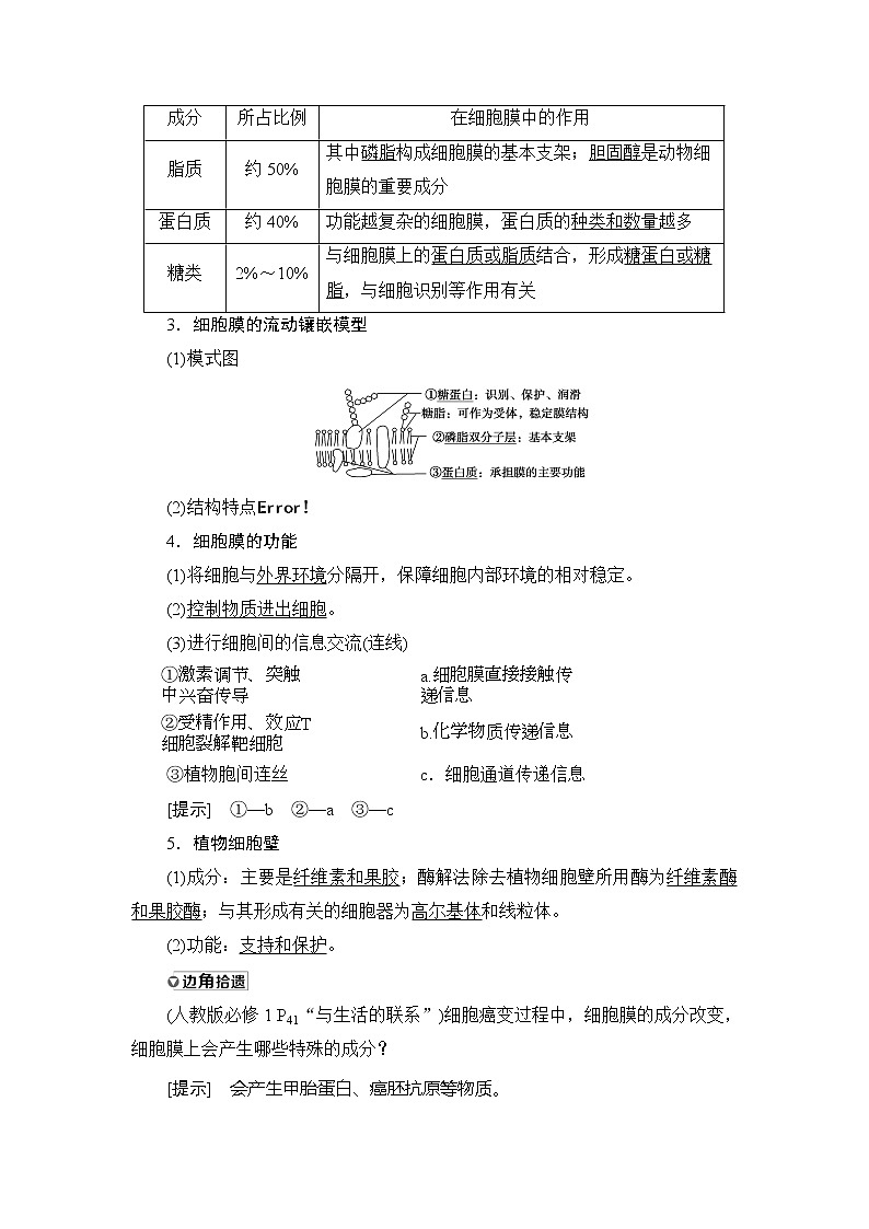 2021版新高考生物培优大一轮复习讲义:必修1第2单元第1讲细胞膜和细胞核02