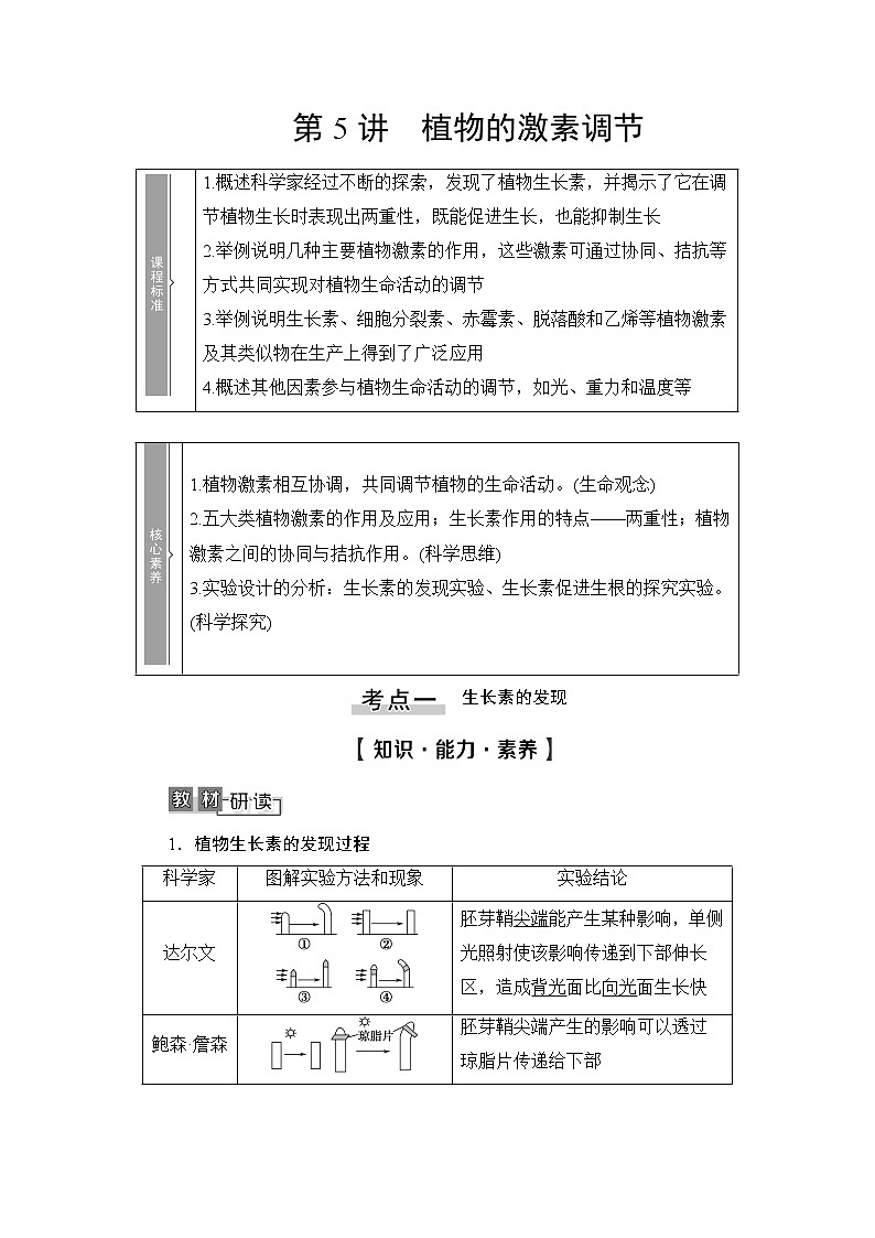 2021版新高考生物培优大一轮复习讲义:必修3第8单元第5讲植物的激素调节01