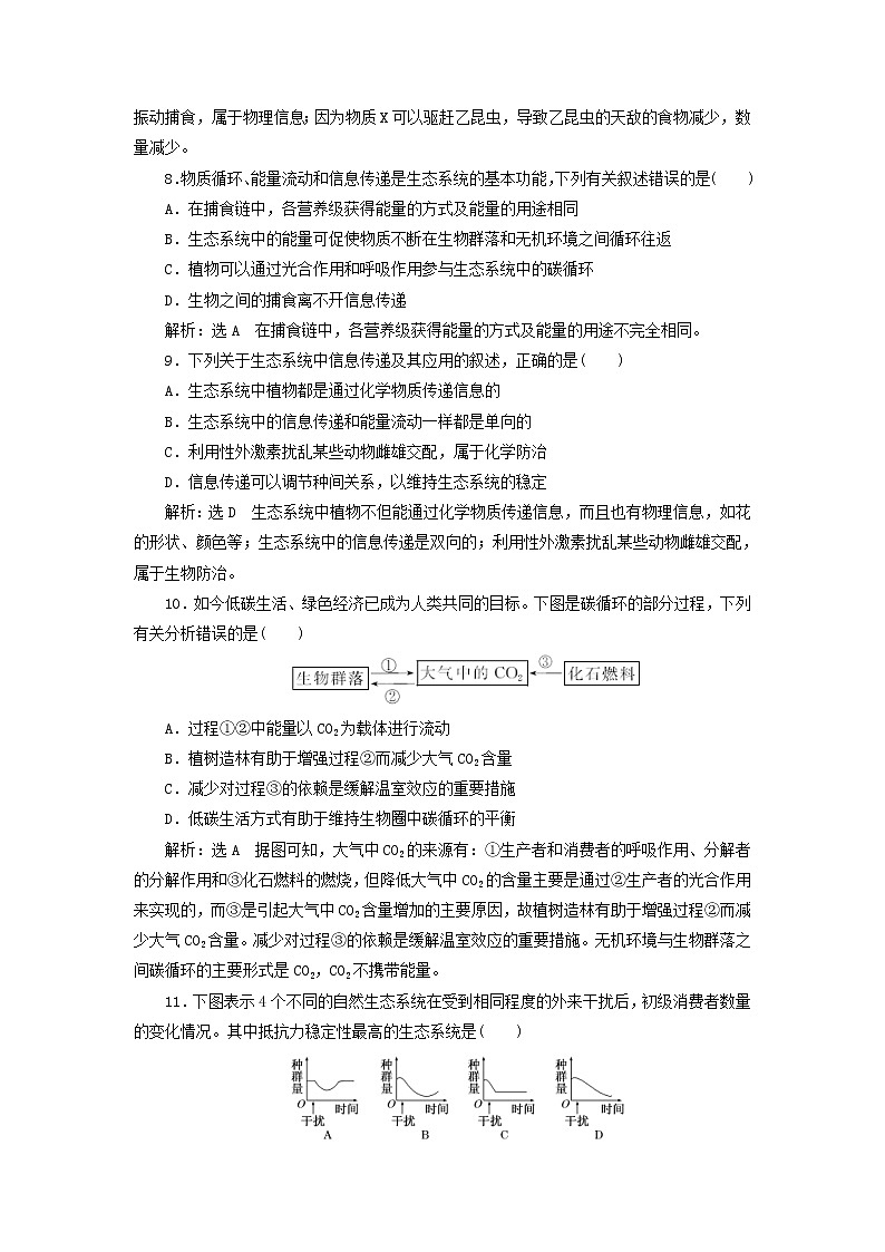 (江苏专版)2020版高考生物一轮复习课时跟踪检测36《生态系统的物质循环信息传递和稳定性》(含解析)03