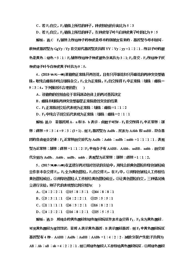 2019届高考生物一轮课时跟踪检测16《孟德尔的豌豆杂交实验(二) 》(含解析)02