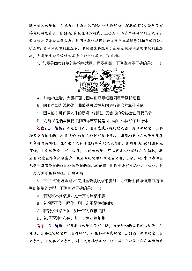 2019届高考生物一轮复习:课时作业1走近细胞(含解析) 练习02