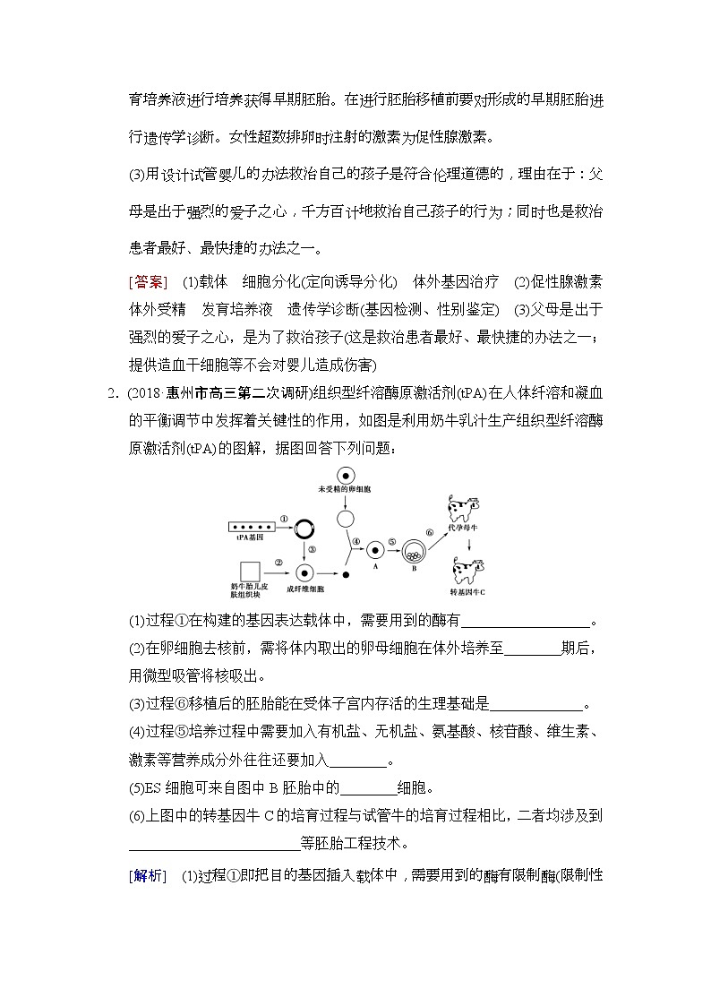 2019版高考生物一轮课时分层集训《41 胚胎工程及生物技术的安全性和伦理问题》(含解析)02