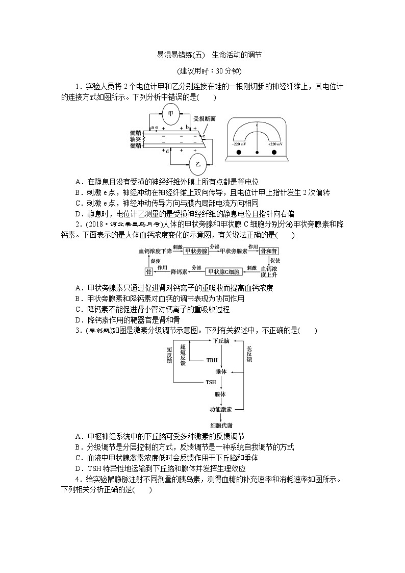 2019年高考生物二轮习题:易混易错练05生命活动的调节 Word版含解析第1页