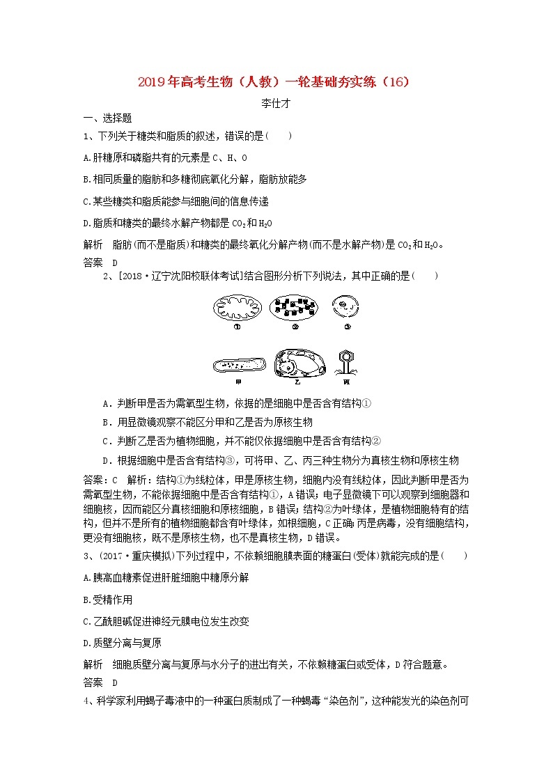 2019年高考生物一轮复习基础夯实练16（含解析）01