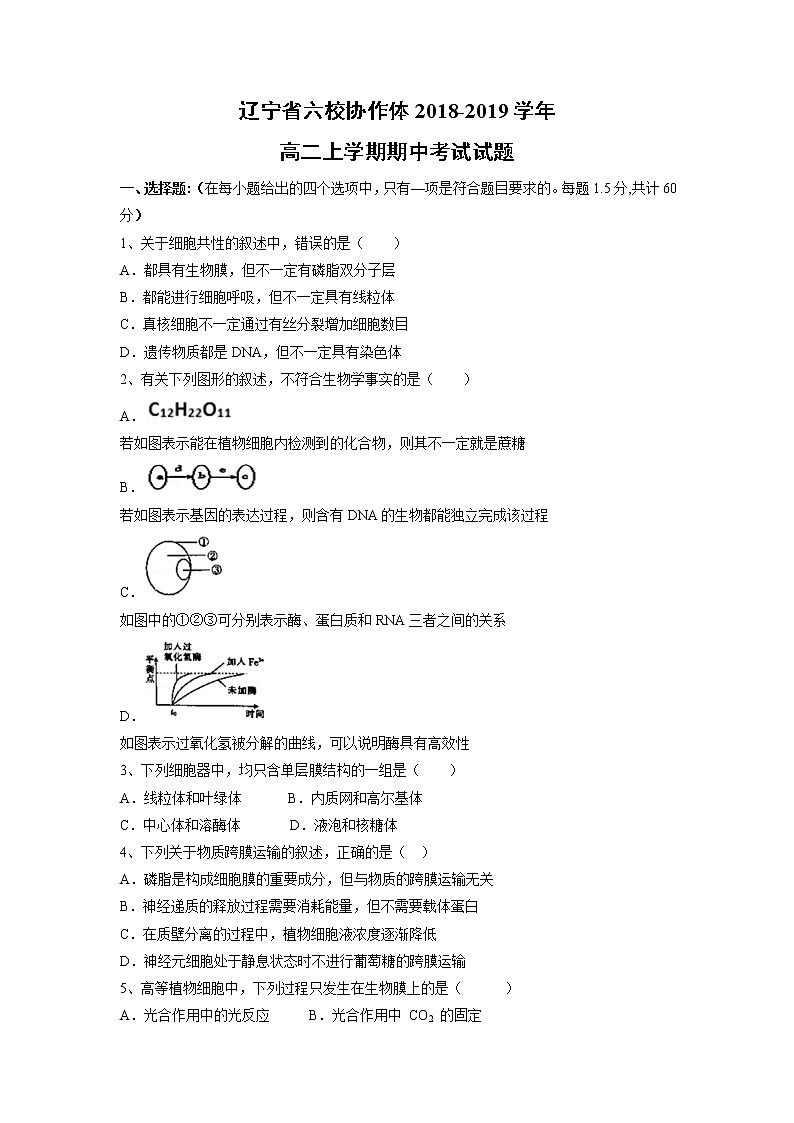 【生物】遼寧省六校協(xié)作體2018-2019學(xué)年高二上學(xué)期期中考試試題第1頁