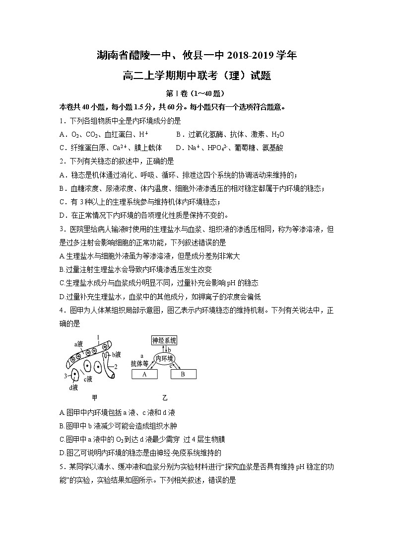 【生物】湖南省醴陵一中、攸县一中2018-2019学年高二上学期期中联考(理)试题01