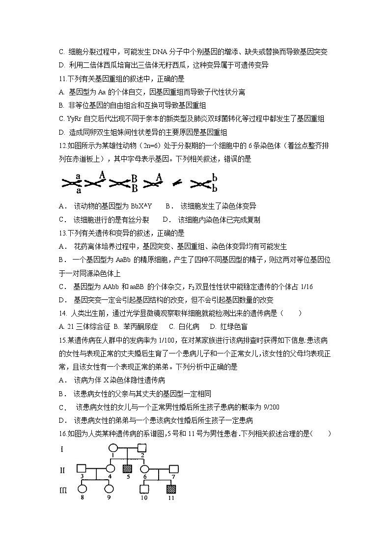 【生物】安徽省蚌埠市第一中学2018-2019学年高二上学期期中考试试题03