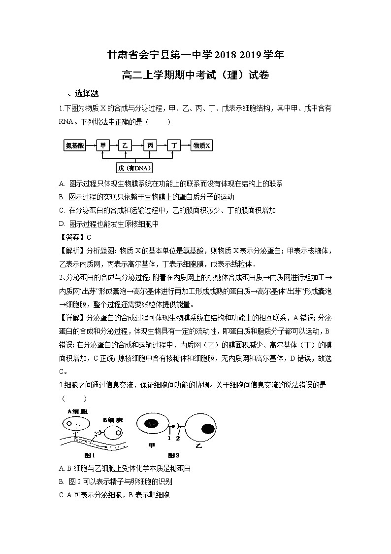 【生物】甘肃省会宁县第一中学2018-2019学年高二上学期期中考试(理)试卷(解析版)第1页