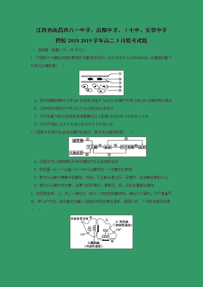 【生物】江西省南昌市八一中学、洪都中学、十七中、实验中学四校2018-2019学年高二3月联考试题01