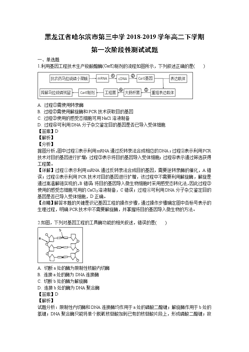 【生物】黑龙江省哈尔滨市第三中学2018-2019学年高二下学期第一次阶段性测试试题 (解析版)第1页