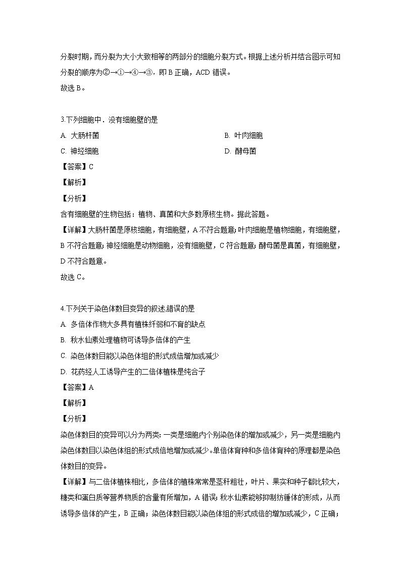【生物】广东省东莞市北师大附中2018-2019学年高二6月学业水平测试模拟试题(解析版)02