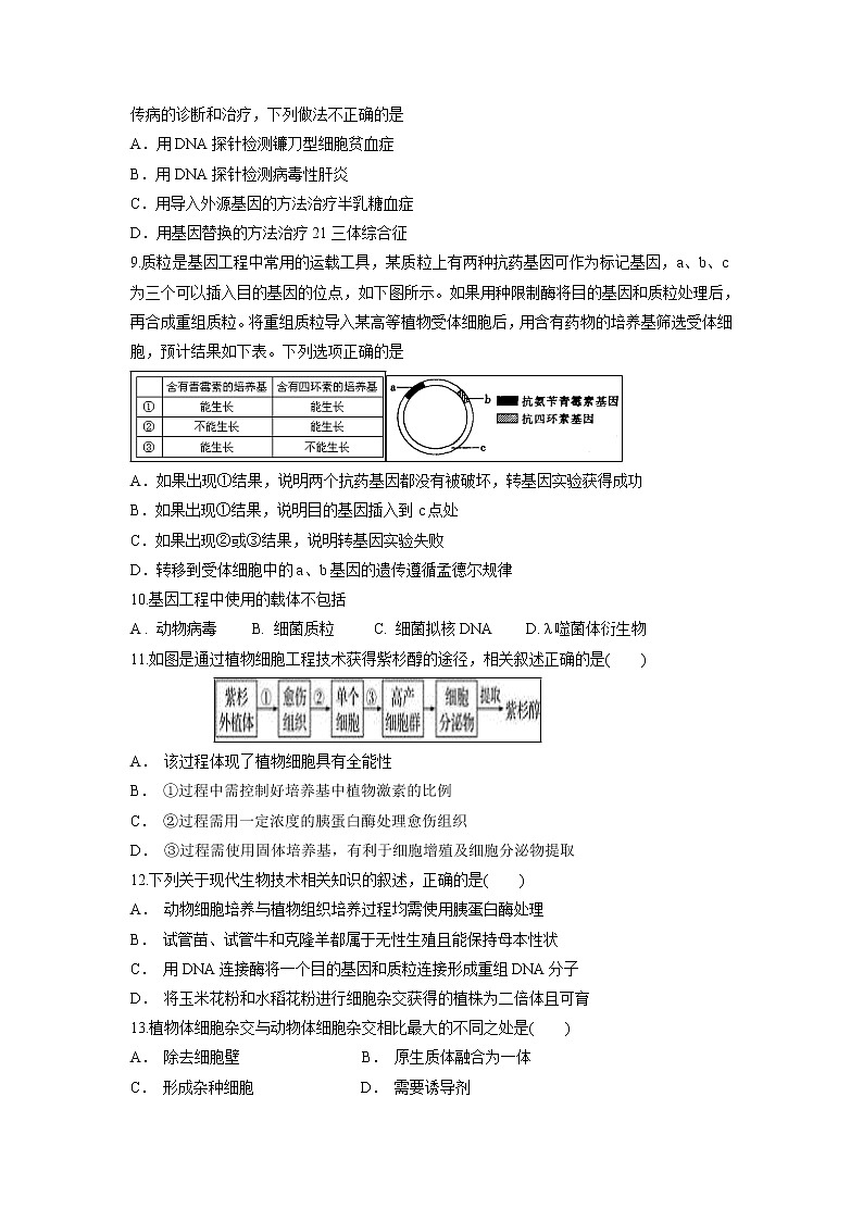 【生物】广西蒙山县第一中学2018-2019学年高二下学期第一次月考试题02