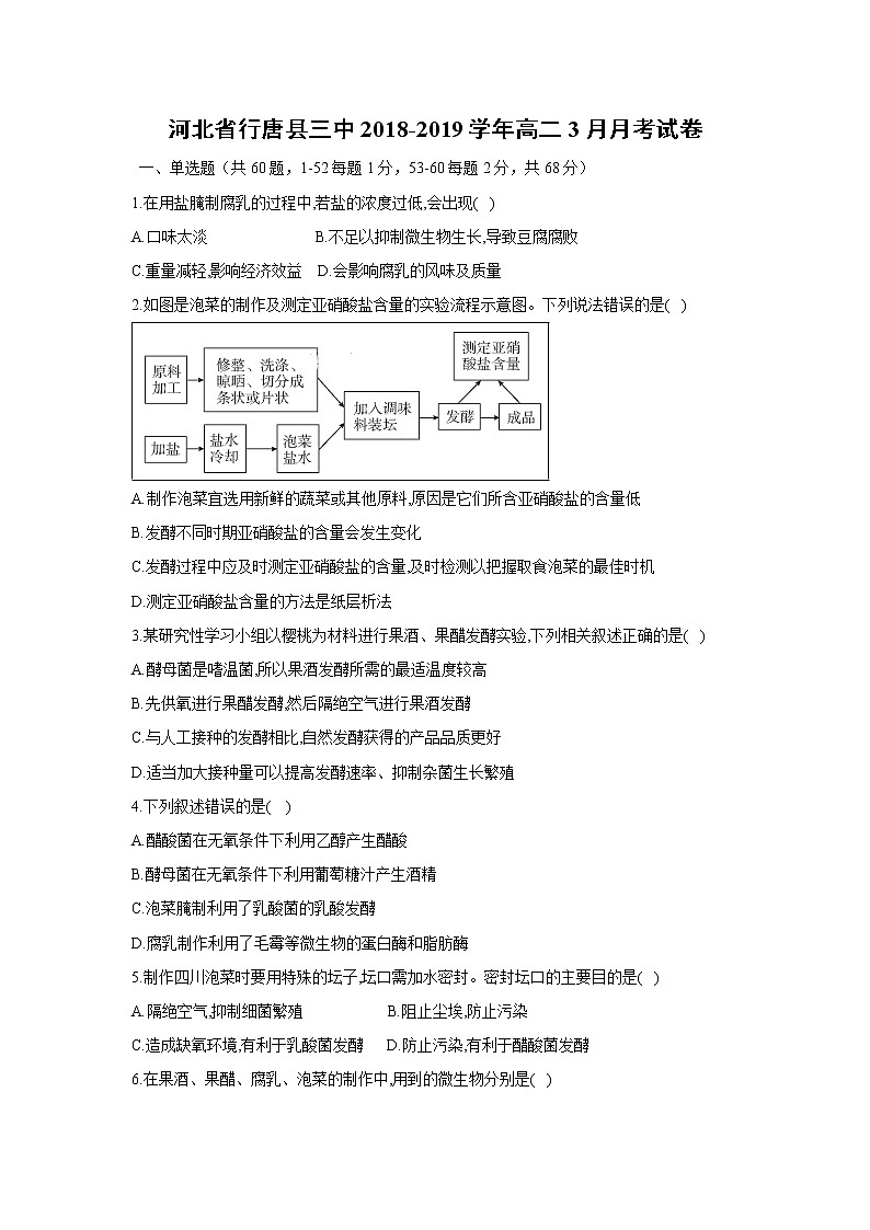 【生物】河北省行唐县三中2018-2019学年高二3月月考试卷01