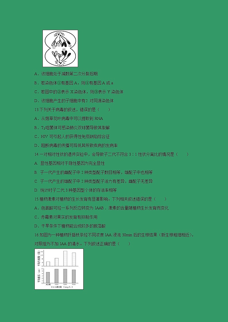 【生物】甘肃省甘谷第一中学2018-2019学年高二下学期第一次月考(子材班)试题03