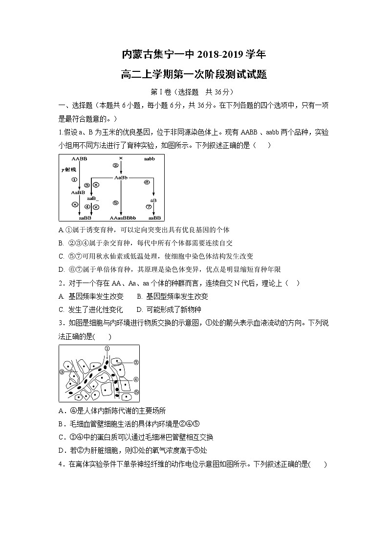 【生物】内蒙古集宁一中2018-2019学年高二上学期第一次阶段测试试题01