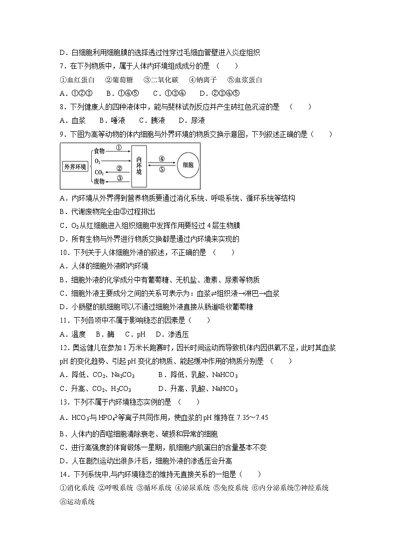 【生物】安徽省芜湖市顶峰美术学校2018-2019学年高二上学期第一次月考试题02