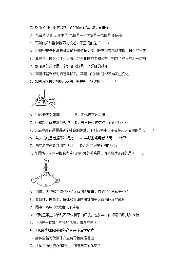【生物】黑龙江省哈尔滨市阿城区龙涤中学校2019-2020学年高二上学期期中考试试卷02