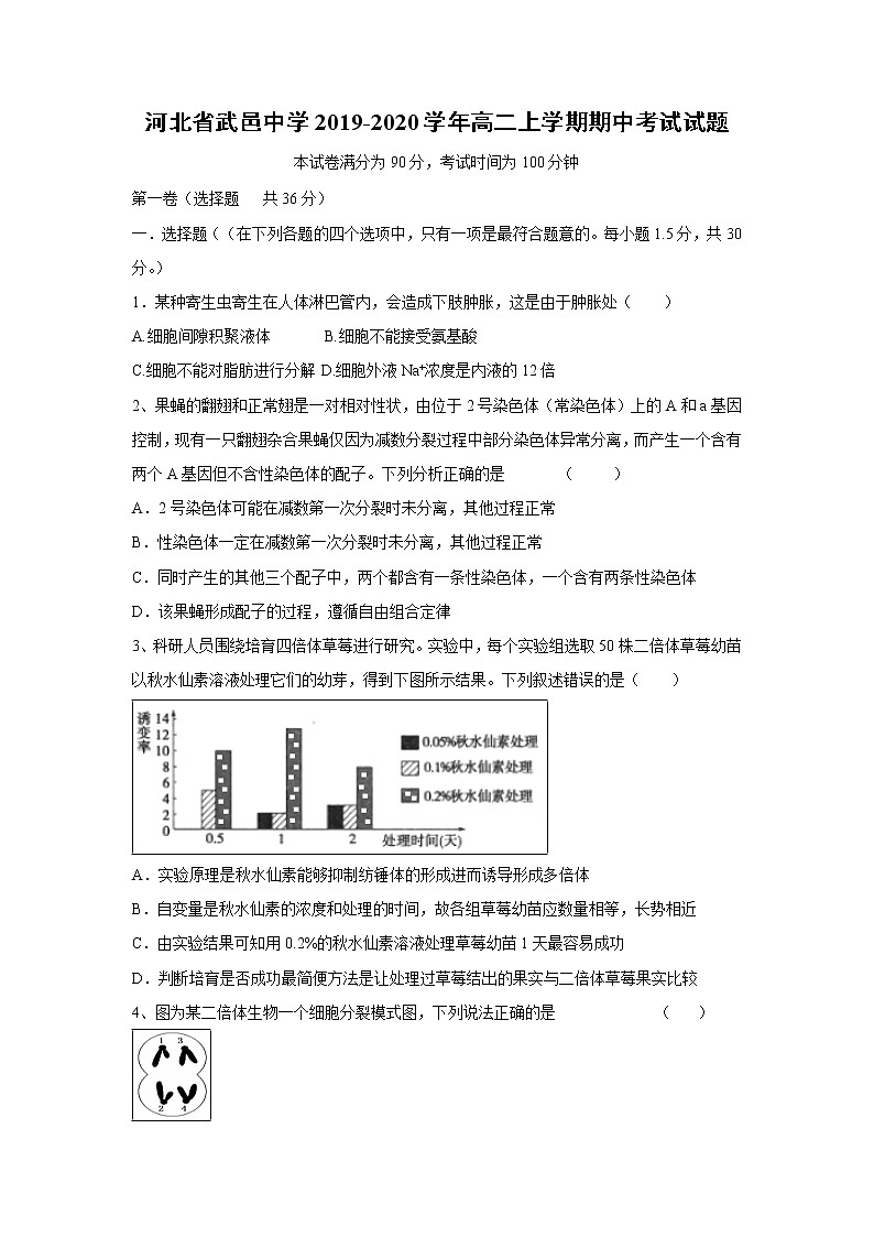 【生物】河北省武邑中学2019-2020学年高二上学期期中考试试题01
