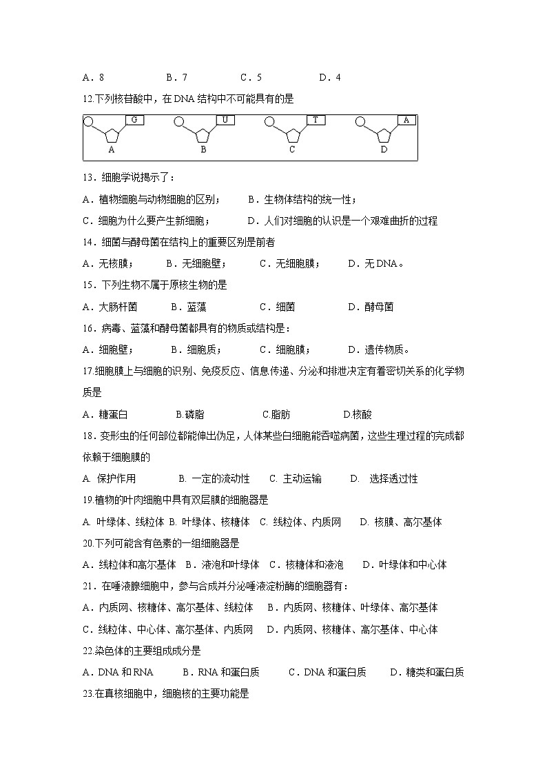【生物】江苏省大丰市新丰中学2019-2020学年高二上学期期中考试试题(必修)02