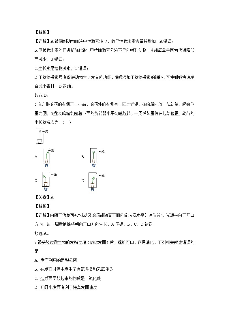 【生物】北京市十一学校2019-2020学年高二上学期期中考试试题(解析版)03