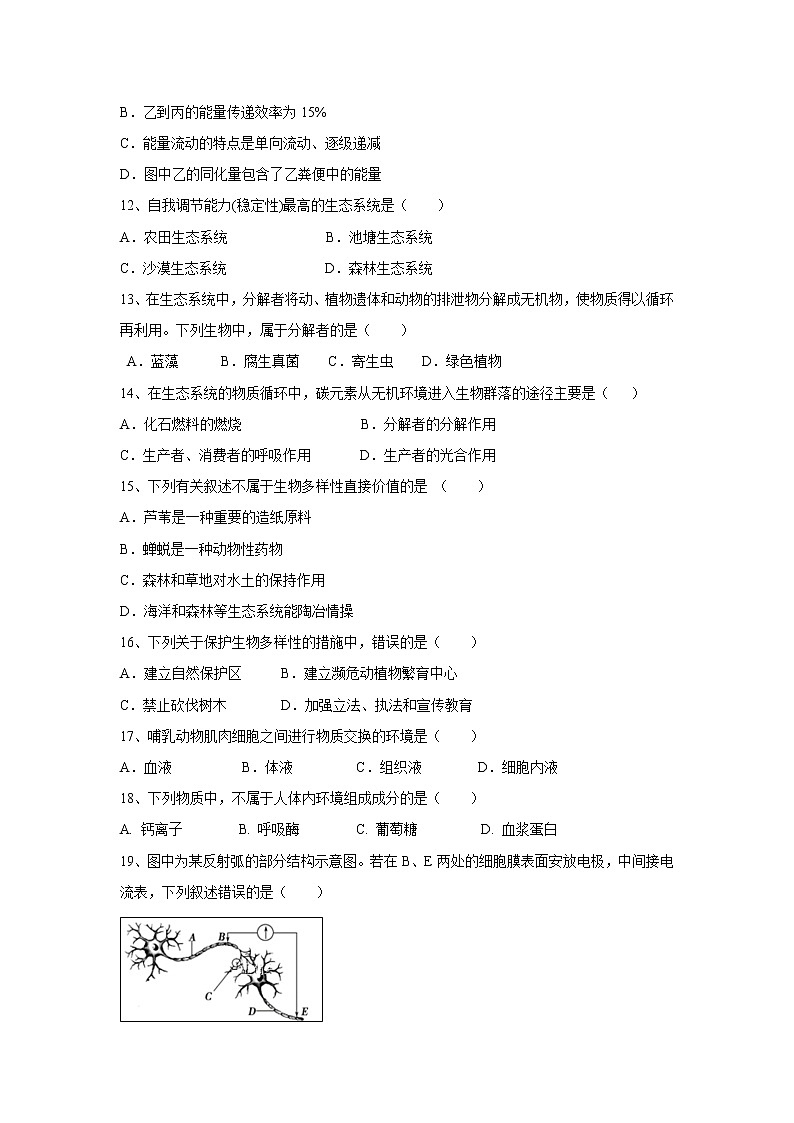 【生物】辽宁省凌源市第三中学2019-2020学年高二上学期第三次月考试卷第3页